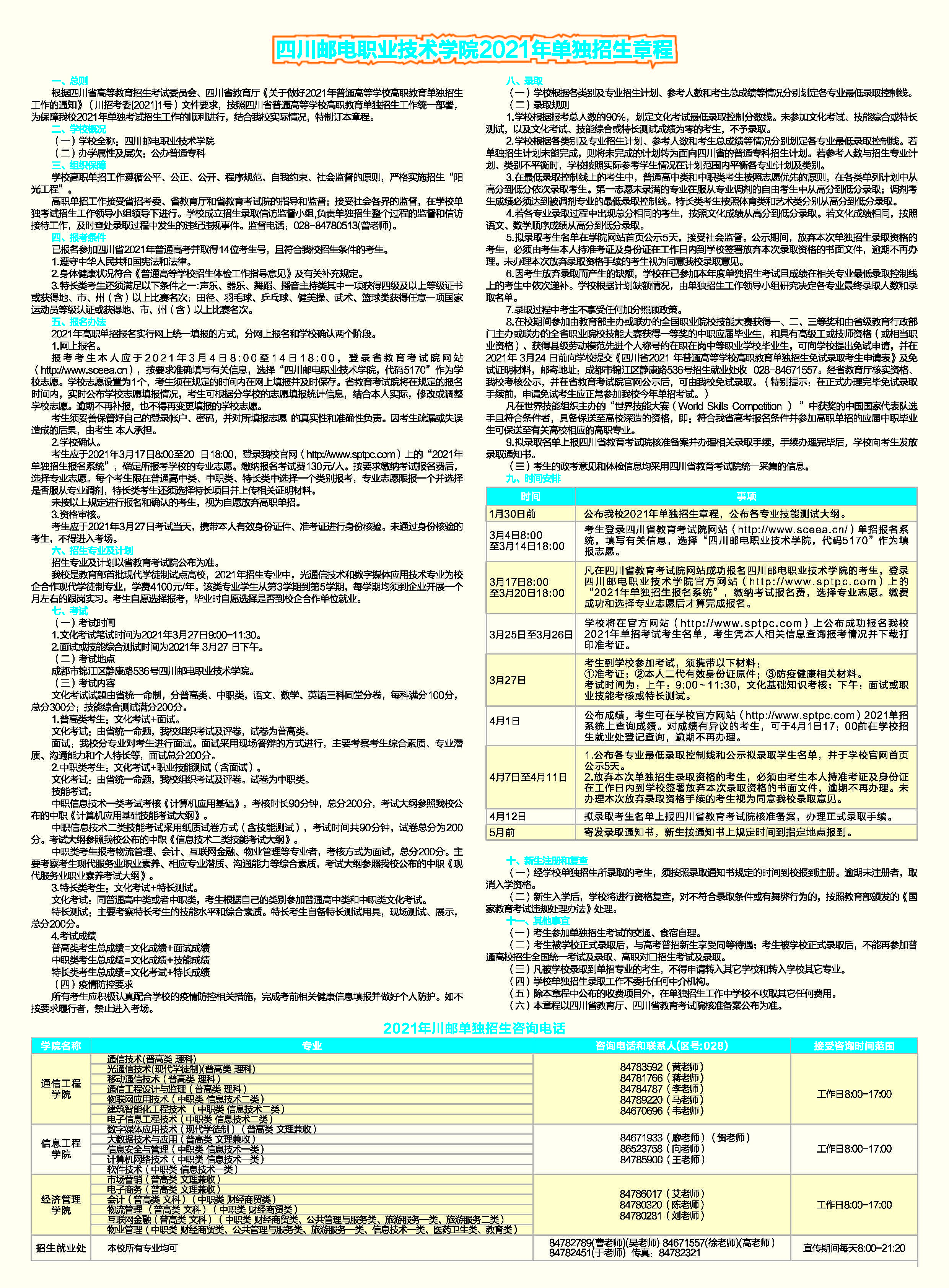 四川邮电职业技术学院2021年单独招生简章